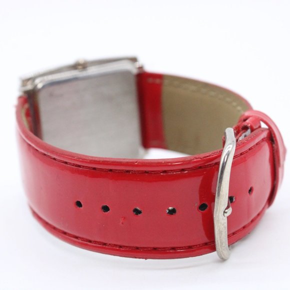 Platinum Edge Watch Womens Silver Tone Stainless Steel Big Face Red Leather Band - Picture 7 of 8